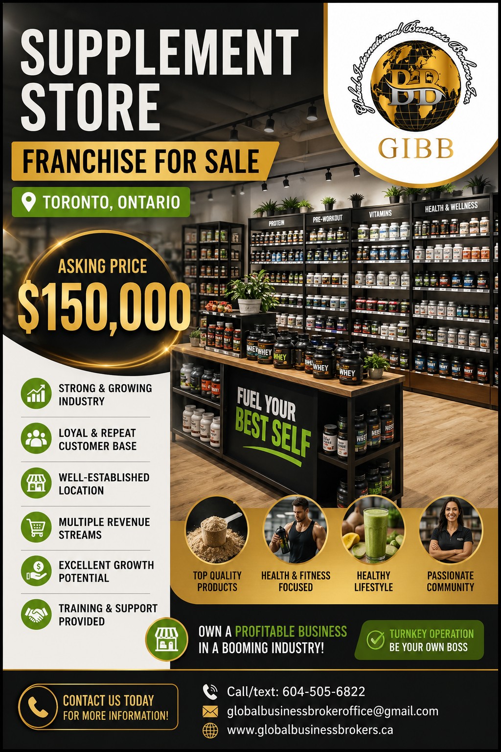 Supplement Store Franchise for Sale in Toronto, Ontario